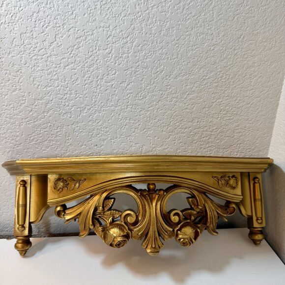 Vtg Dart Ind. Wall Shelf #3056 Gold Ornate Hollywood Regency MCM Roses Gilt USA - Picture 4 of 16